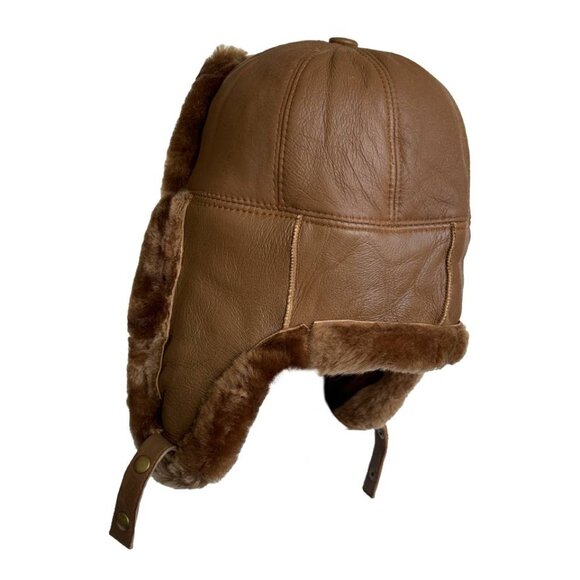 Real Shearling Sheepskin Leather Trapper Hat Aviator | Winter Hat | Ushanka - Picture 2 of 6